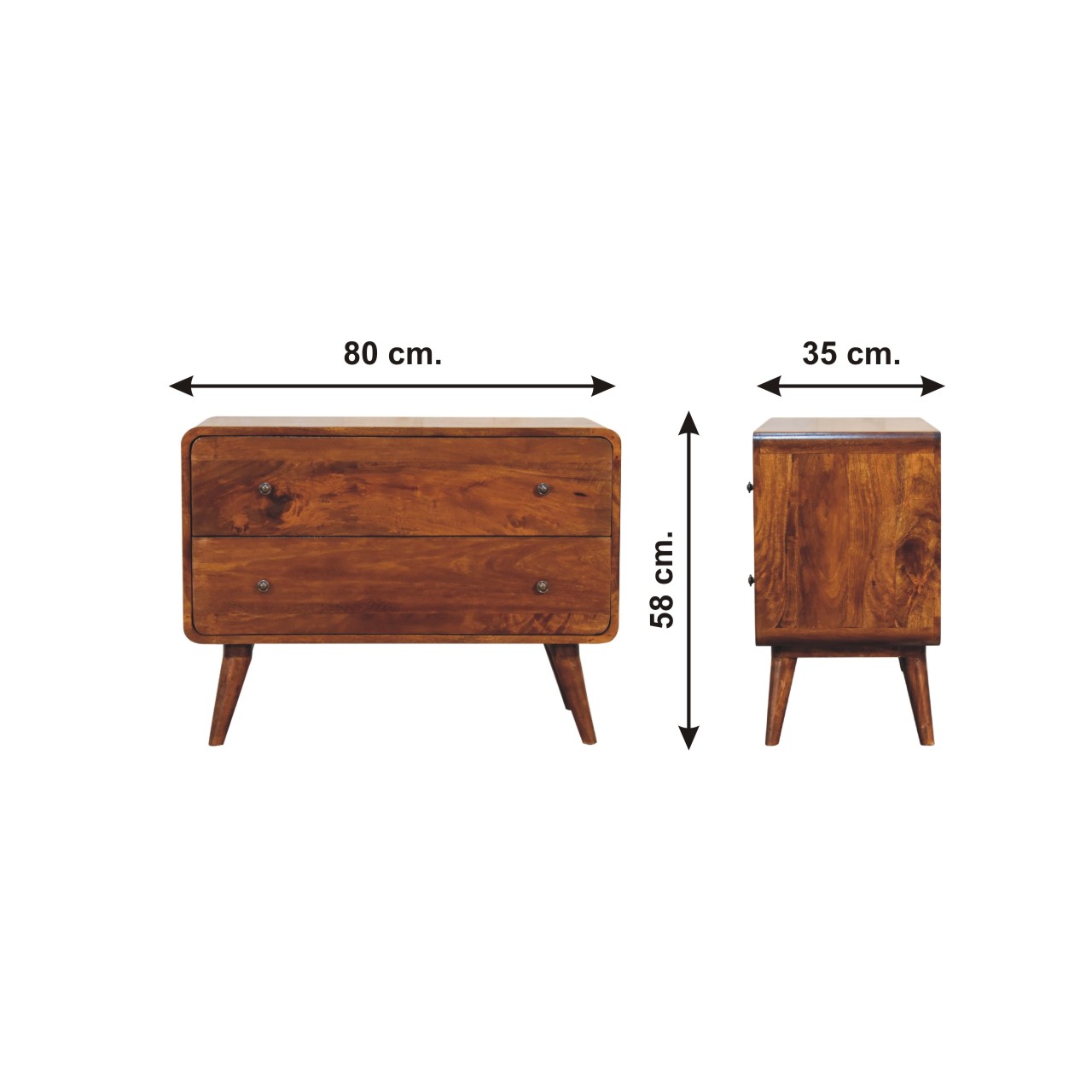 Size chart for 2-Drawer Curved Chestnut Chest of Drawers