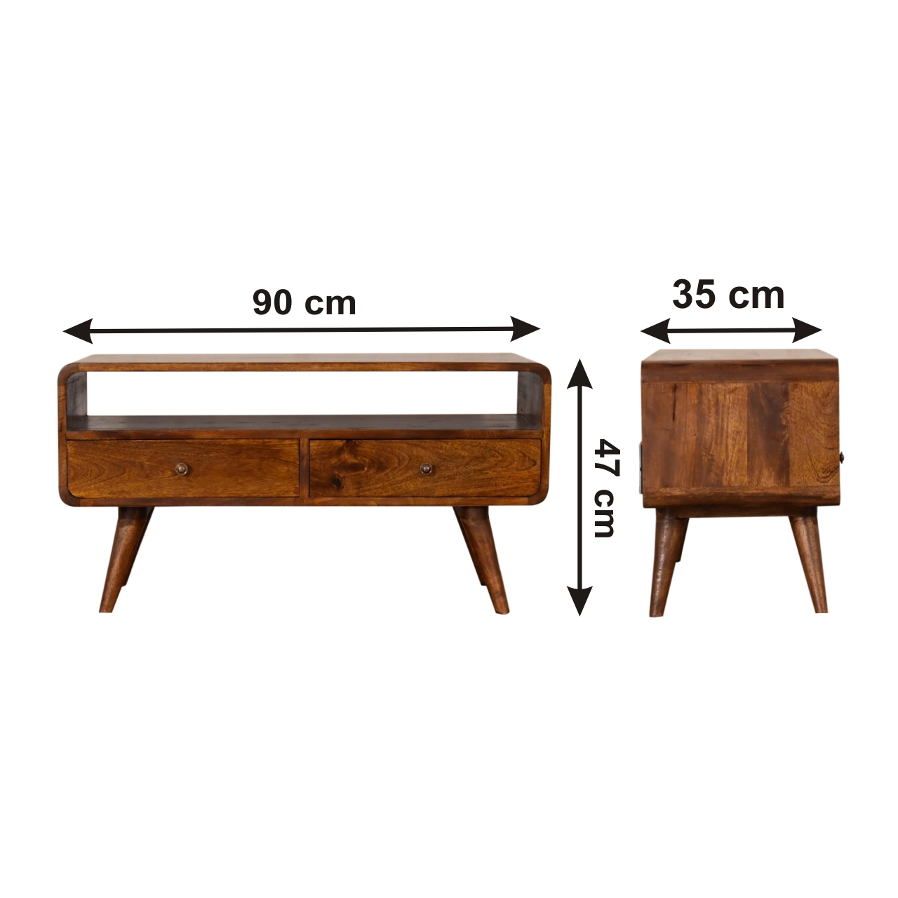 Size chart for Curve Chestnut Cable TV Unit Chest of Drawers