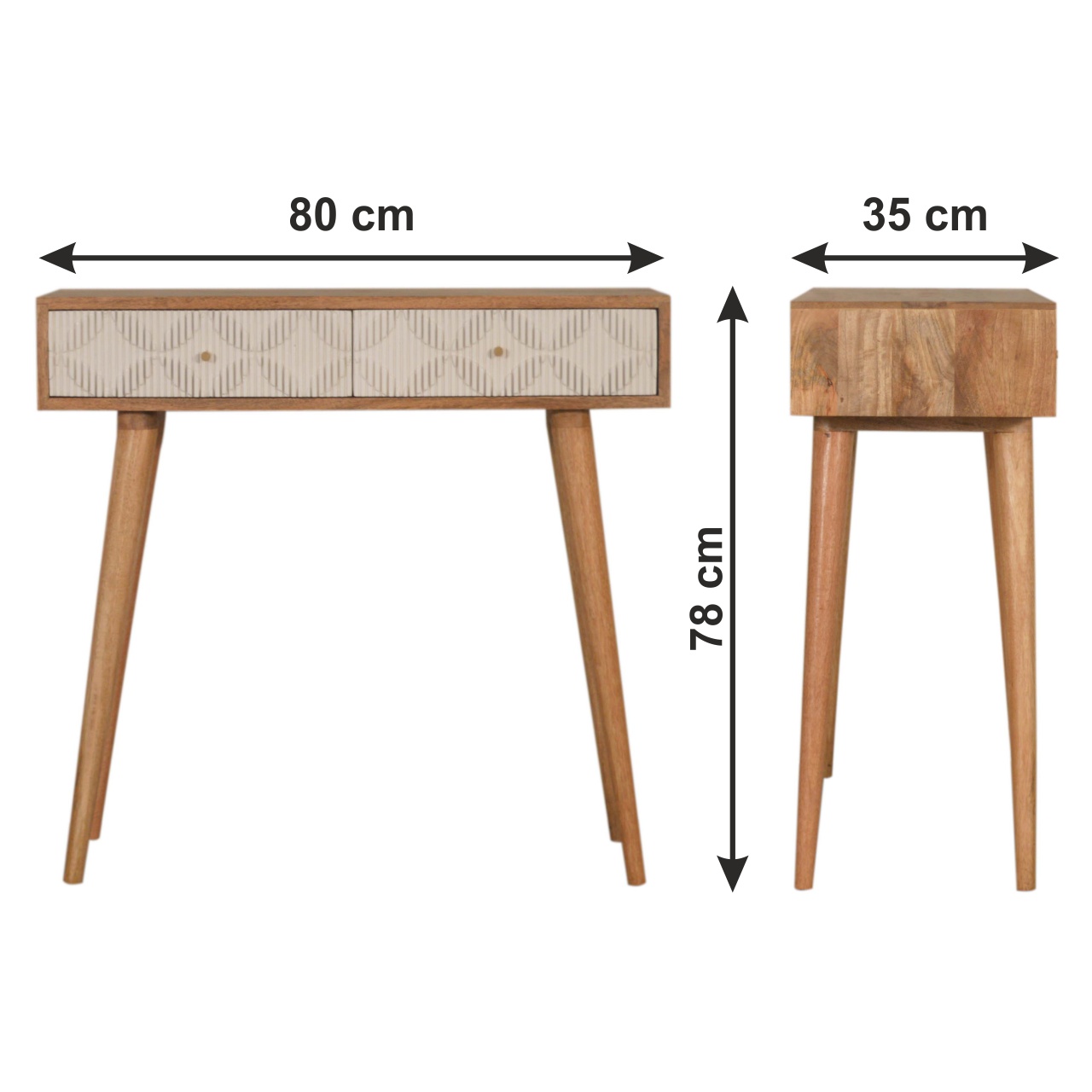 Size chart for Milan White Console Table