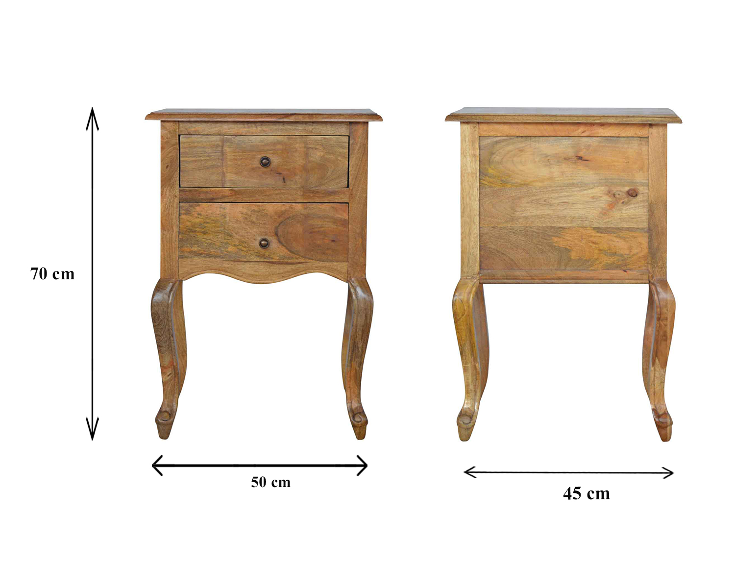 Size chart for French Style Bedside with 2 Drawers