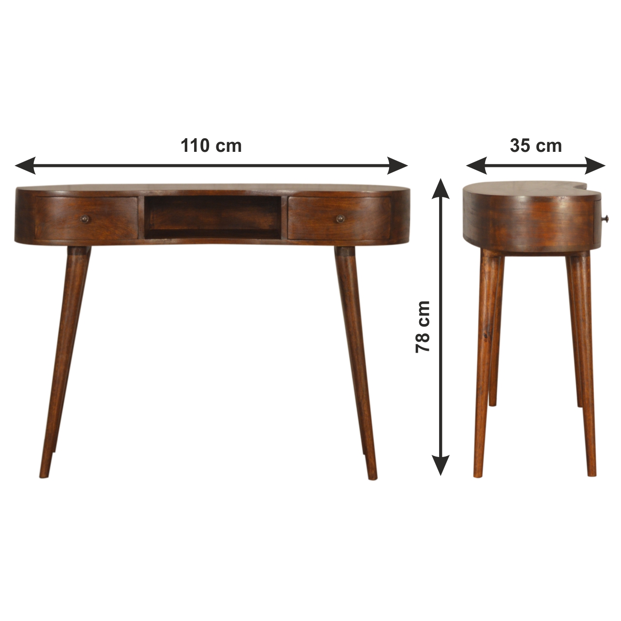 Size chart for Chestnut Wave Writing Desk