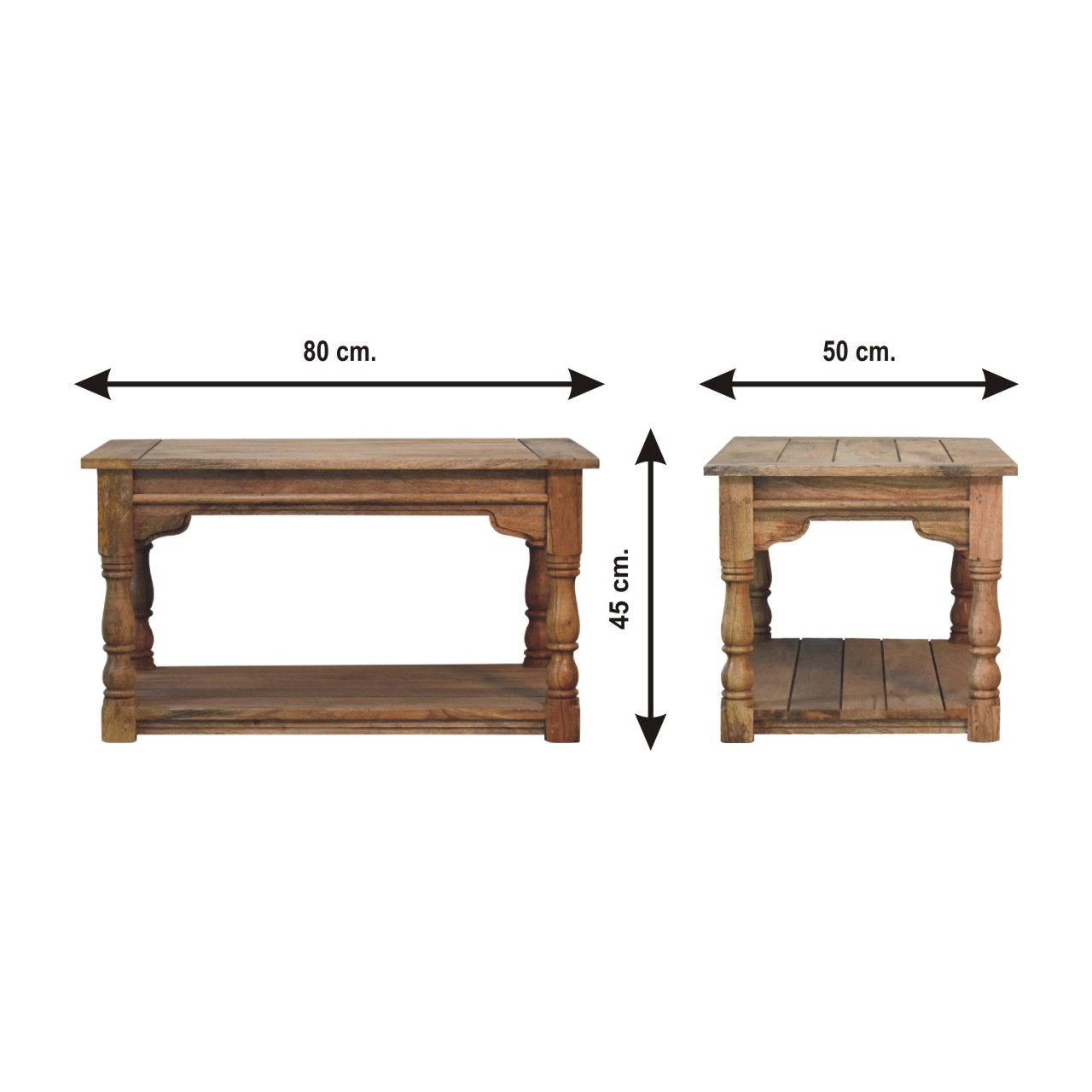 Size chart for Granary Turned Coffee Table | Distressed Oak Solid Mango Wood