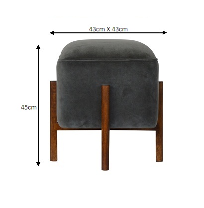 Size chart for Solid Wood Grey Velvet Footstool | Cotton Velvet