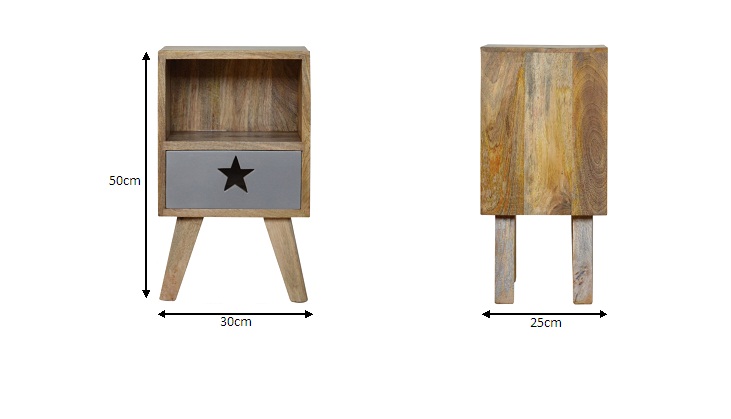 Size chart for Small Star Painted Bedside Table