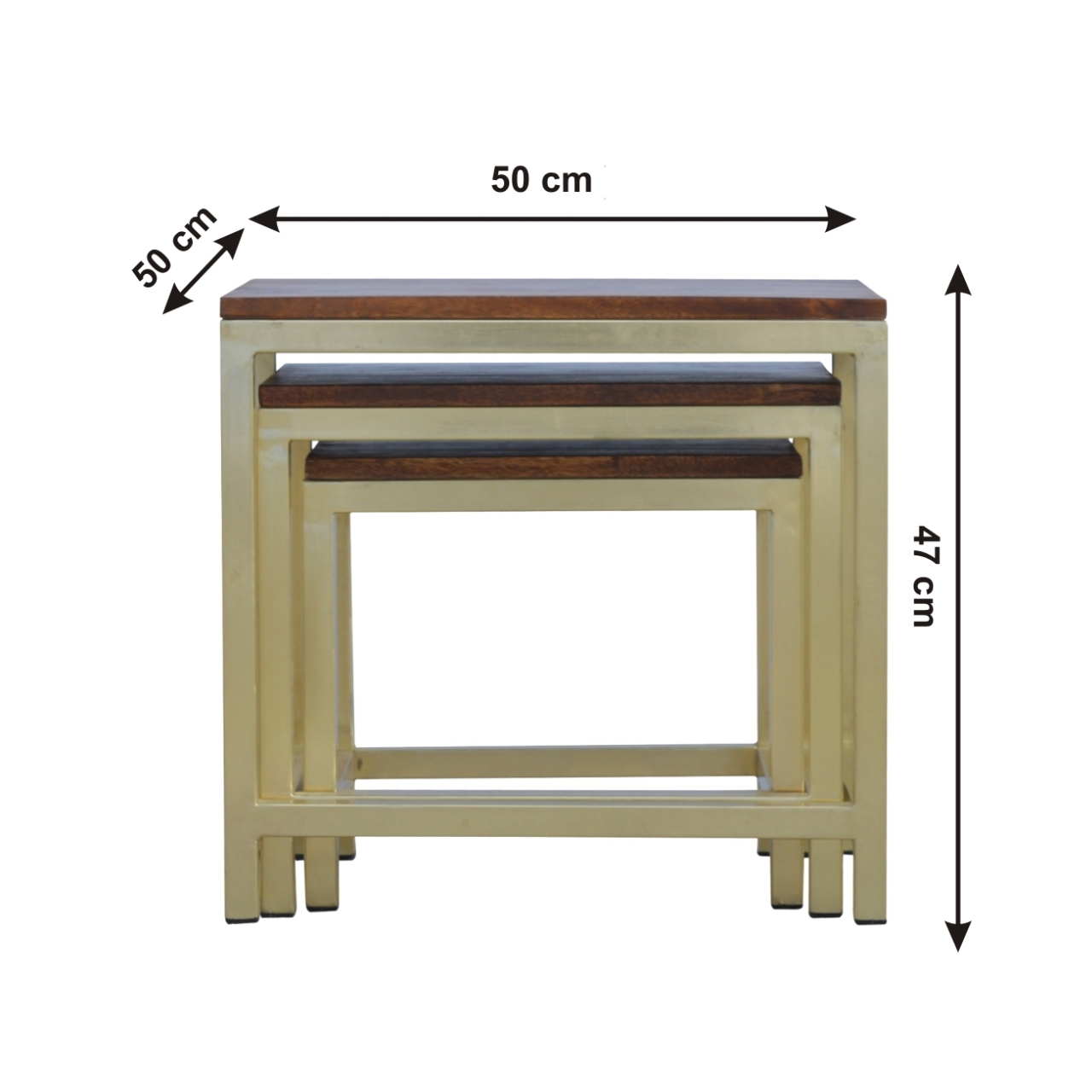 Size chart for Chunky Gold Stool Set of 3 Footstool | Chestnut Mango Wood