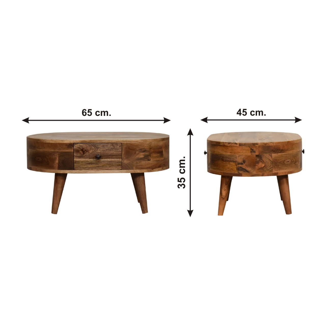 Size chart for Mini Oak-ish Rounded Coffee Table
