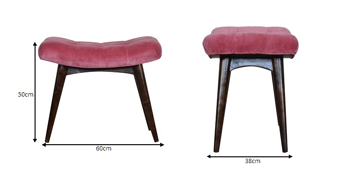 Size chart for Pink Cotton Velvet Curved Bench