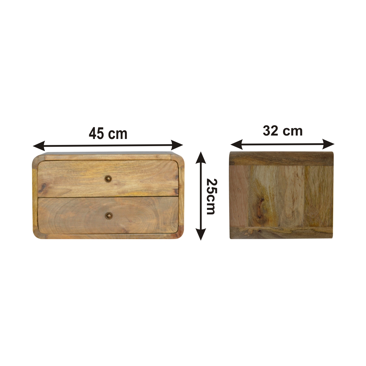 Size chart for Oak-ish 2 Drawer Floating Bedside