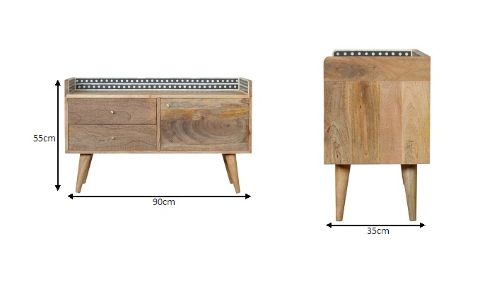 Size chart for Bone Inlay Gallery Back Media Unit
