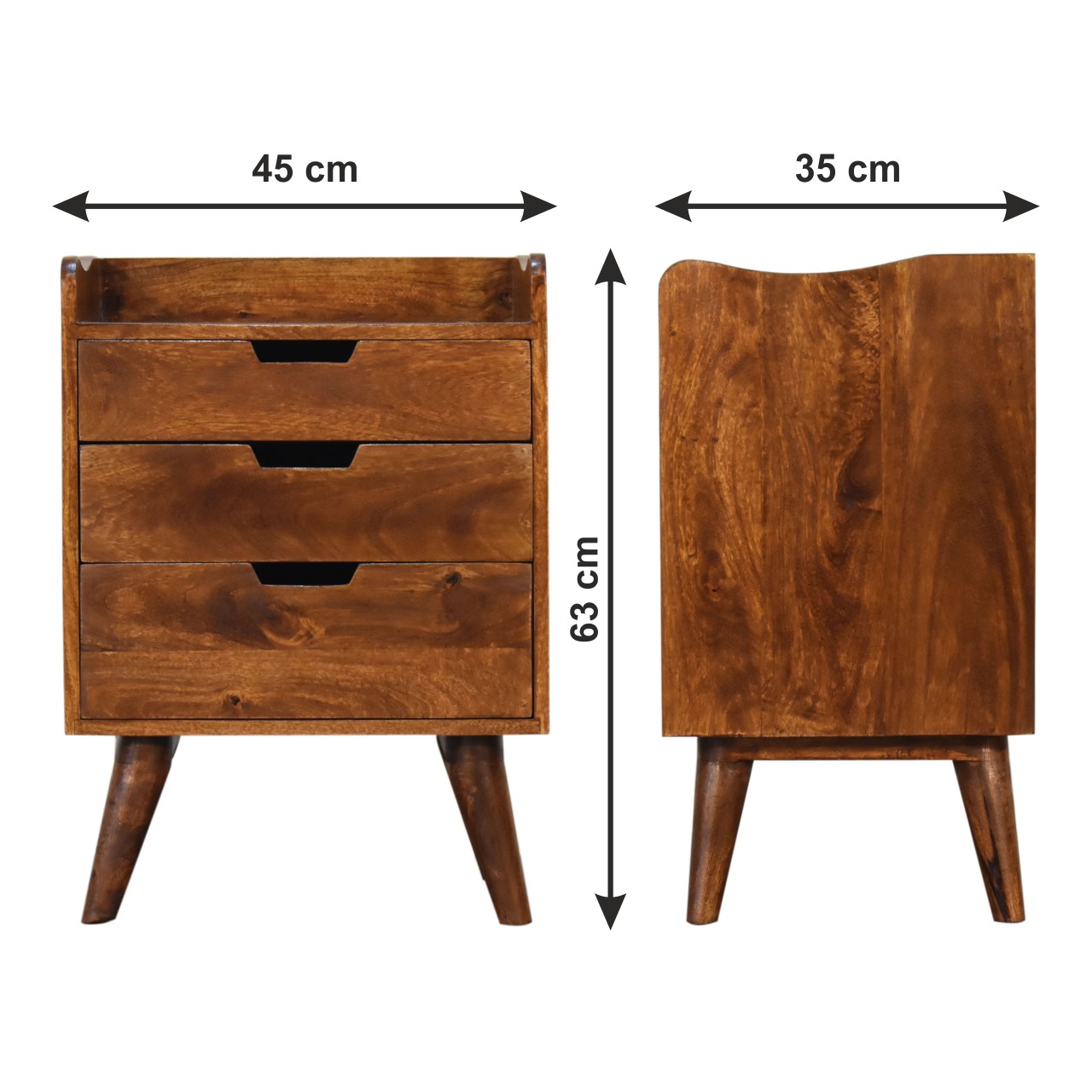Size chart for Chestnut Gallery Back Bedside Table