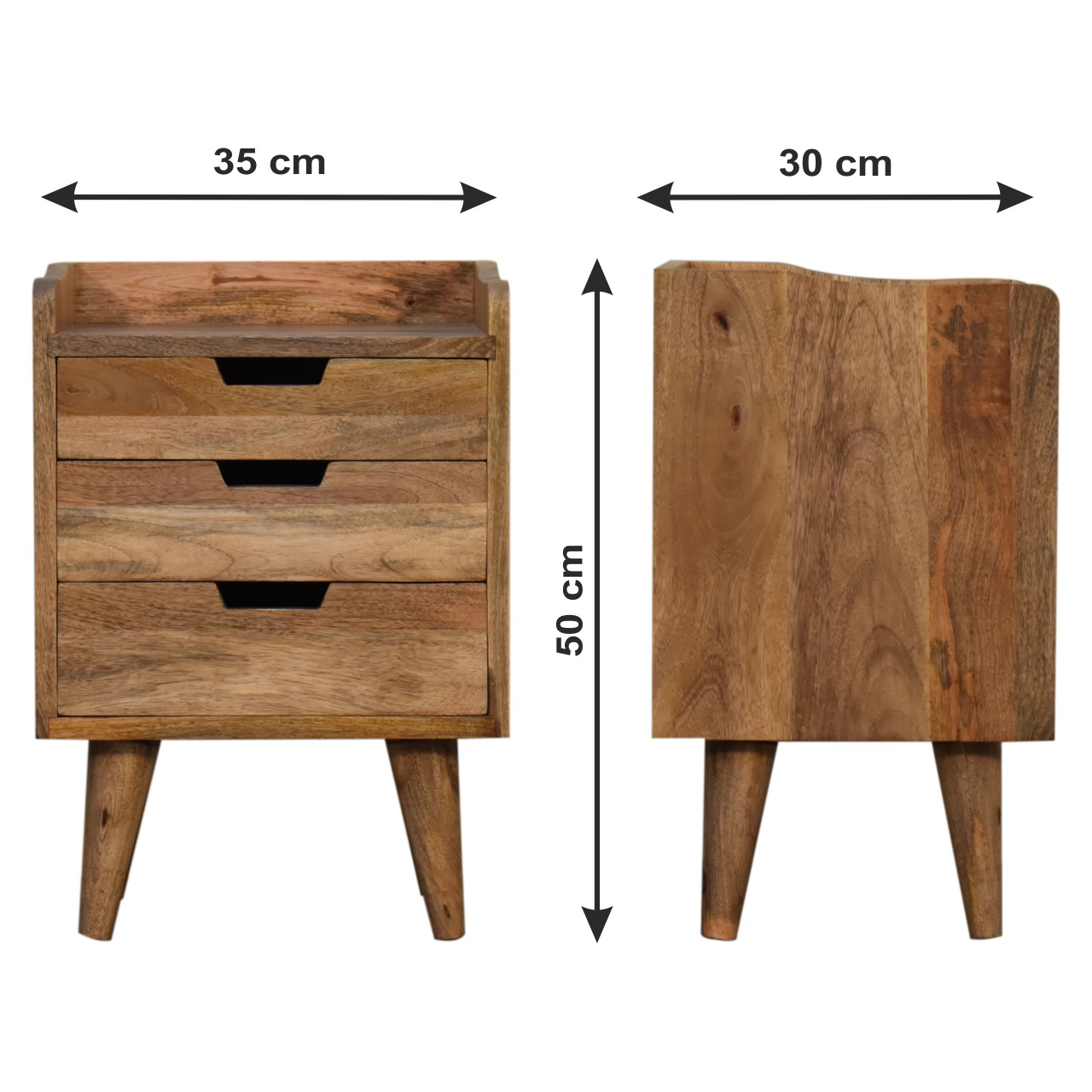 Size chart for Oak-ish Small Gallery Back Bedside Table