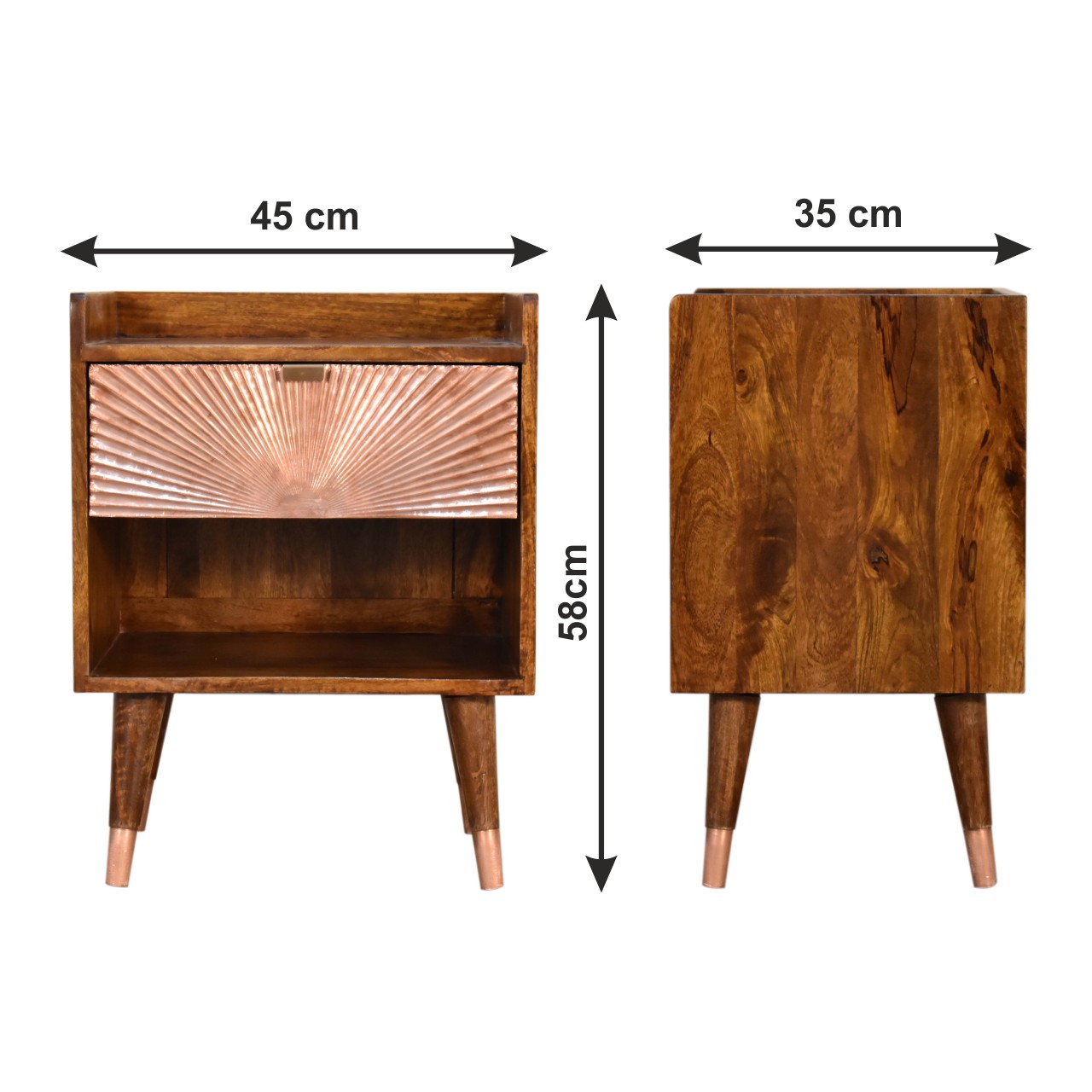 Size chart for Manila Copper 1 Drawer Bedside