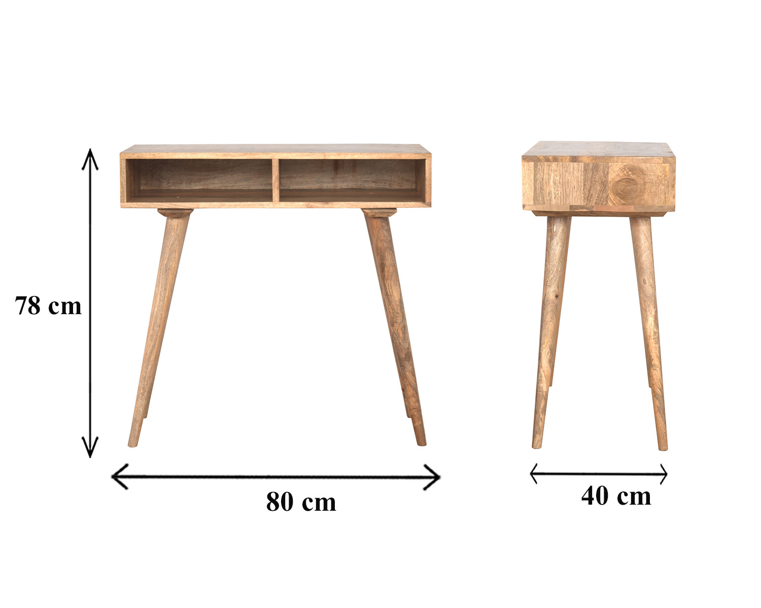 Size chart for Oak-ish Open Shelf Writing Desk