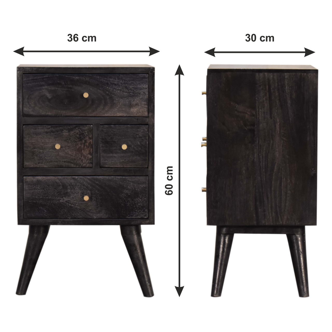 Size chart for Multi Drawer Ash Black Bedside Table