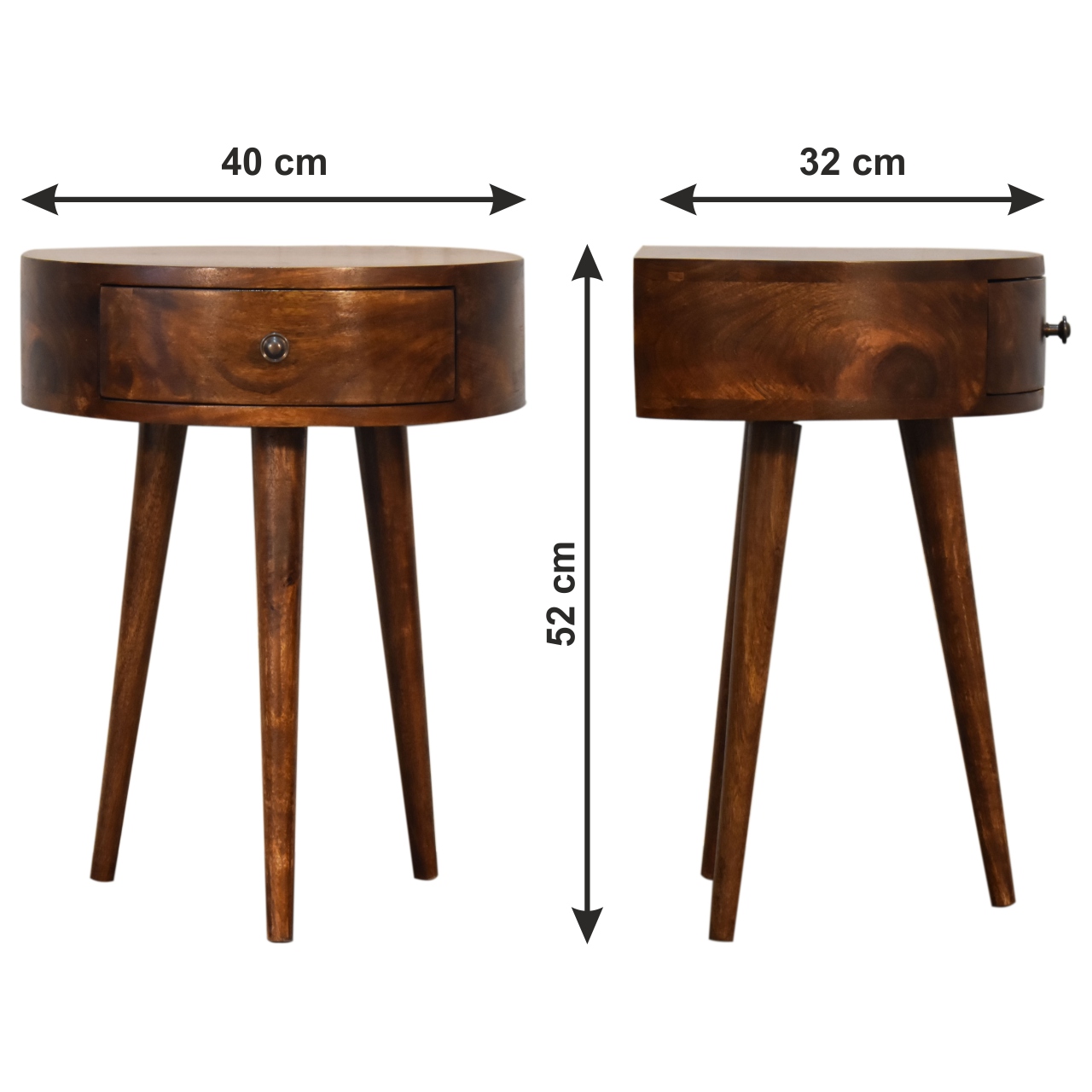 Size chart for Chestnut Semi Circle Bedside Table