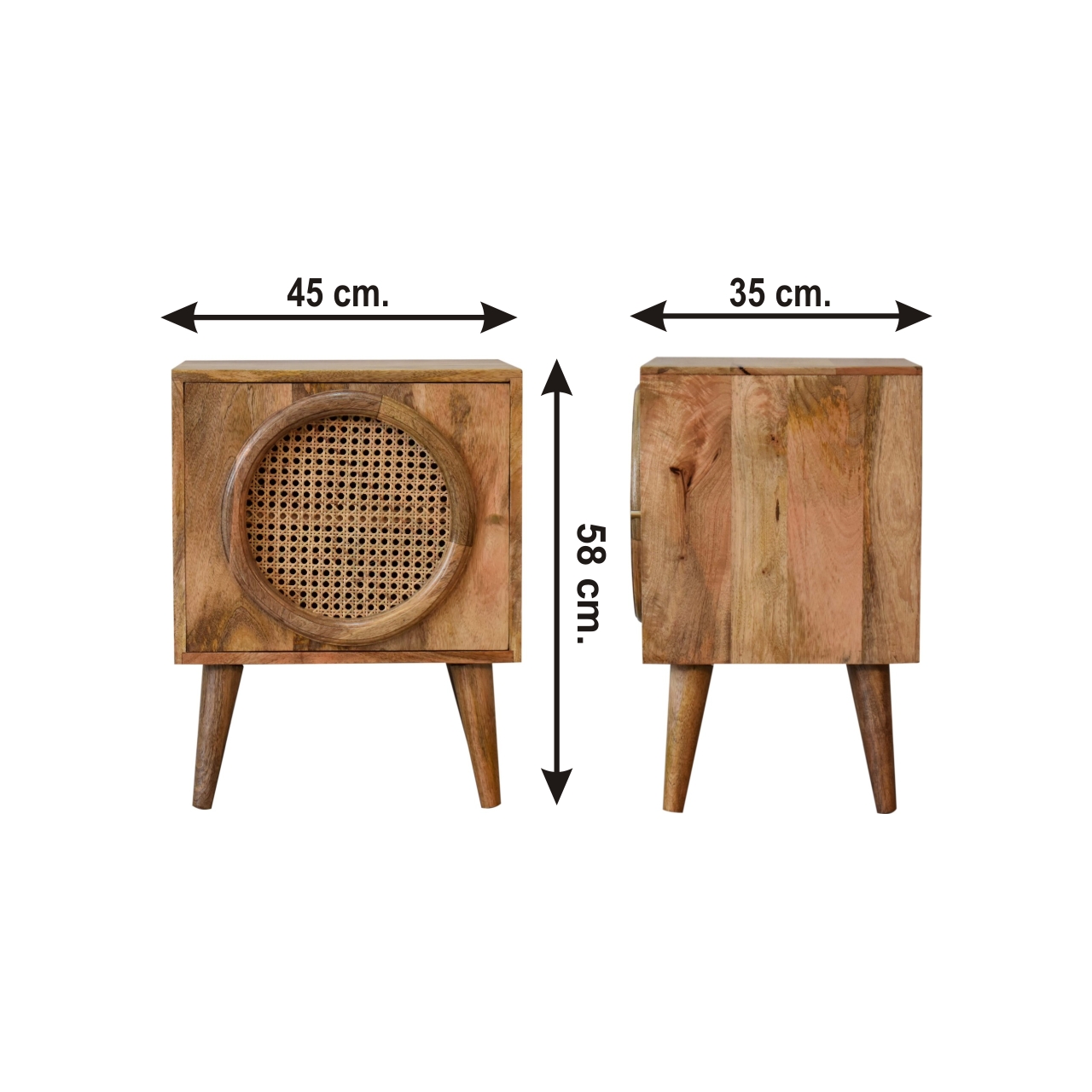 Size chart for Larissa Door Bedside Table | Oak Rattan