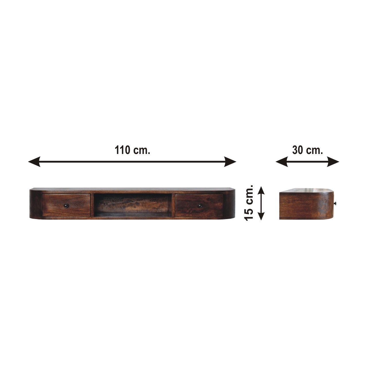 Size chart for Lunar 2 Drawer Wall Mounted Console