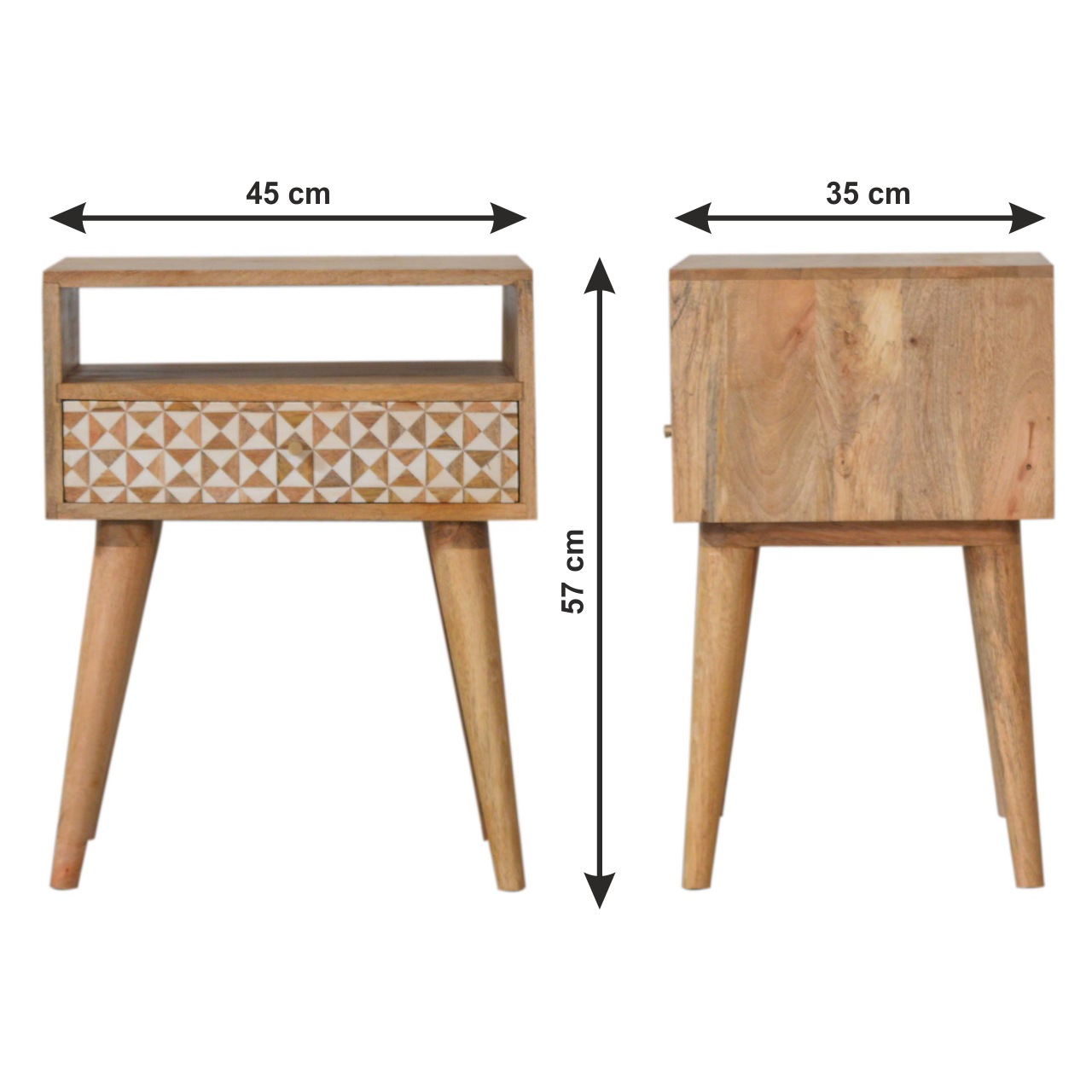 Size chart for Sarina Bedside Table | Oak Solid Mango Wood