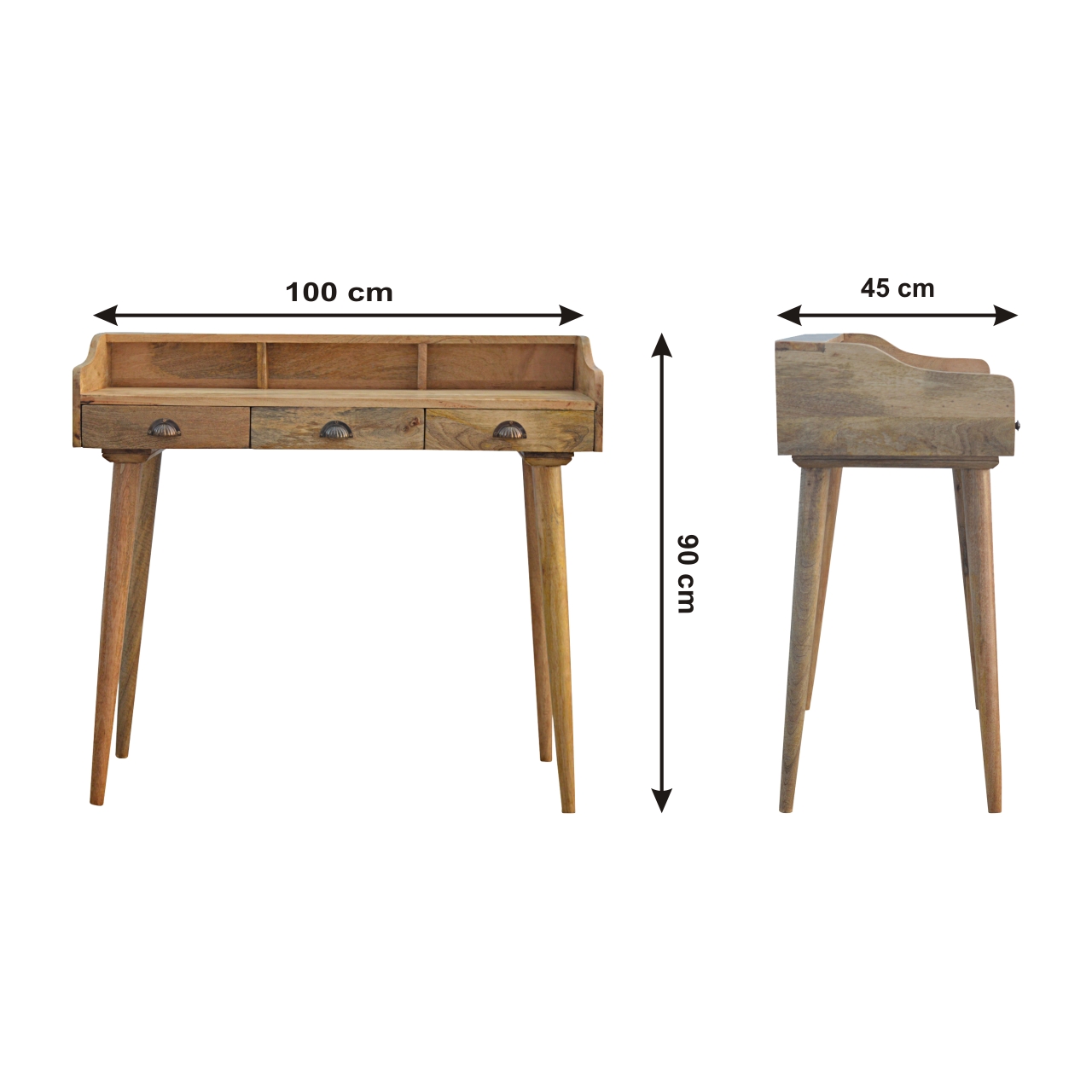 Size chart for Gallery Back Shell Writing Desk | Oak Solid Mango Wood