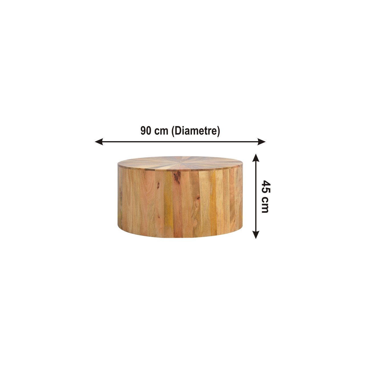 Size chart for Round Wooden Coffee Table