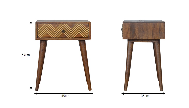 Size chart for Brass Inlay Chevron Bedside Table