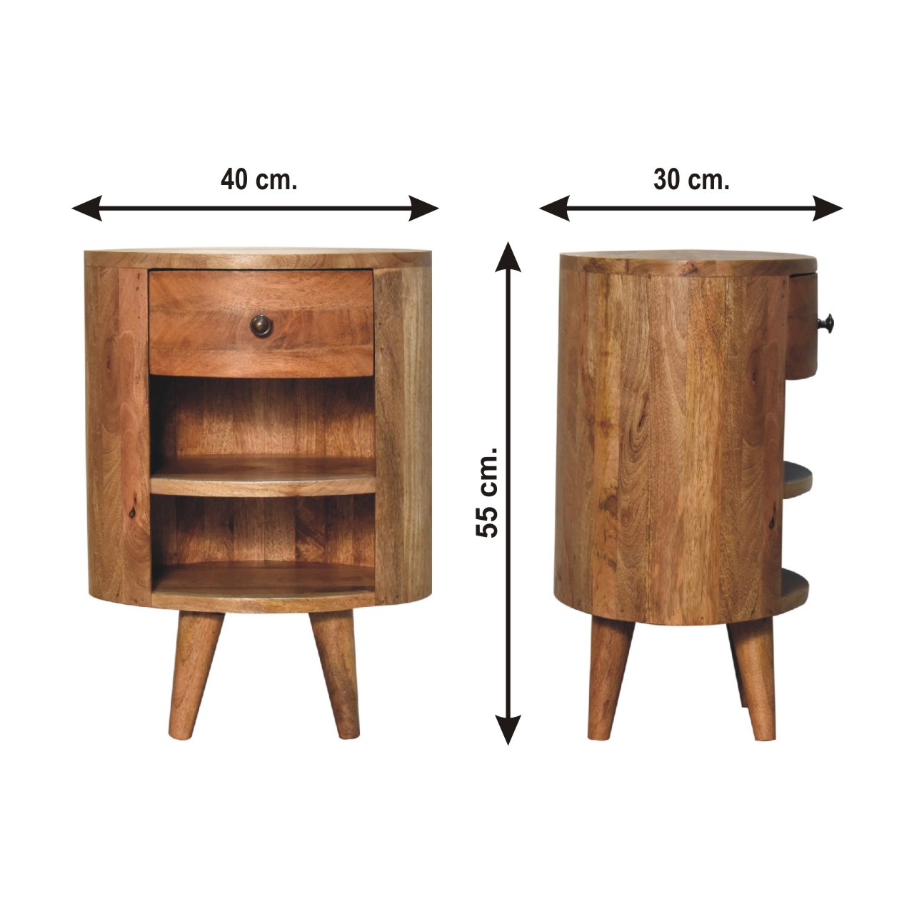 Size chart for Cortez Oak-ish Bedside Table