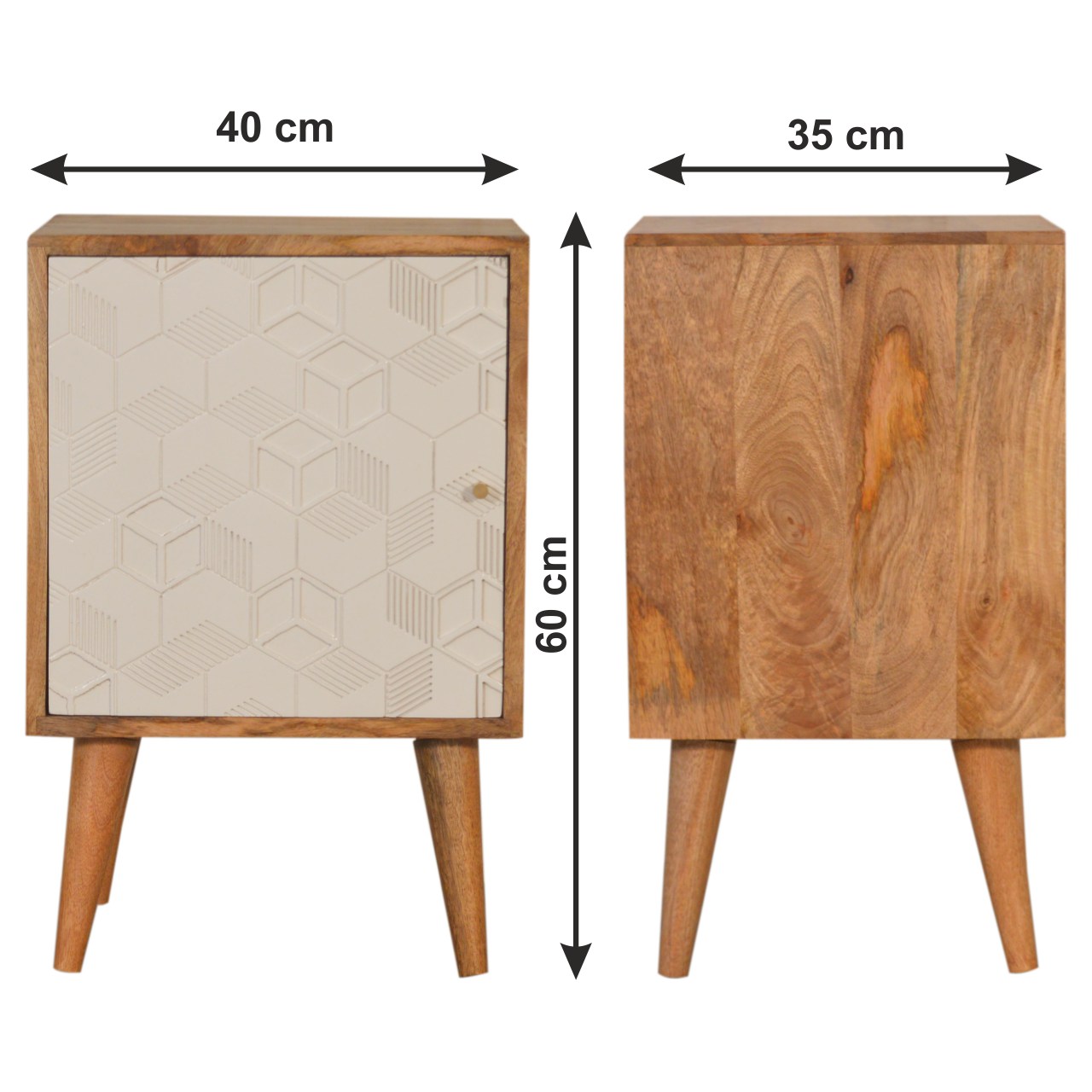 Size chart for Acadia White Door Bedside Table