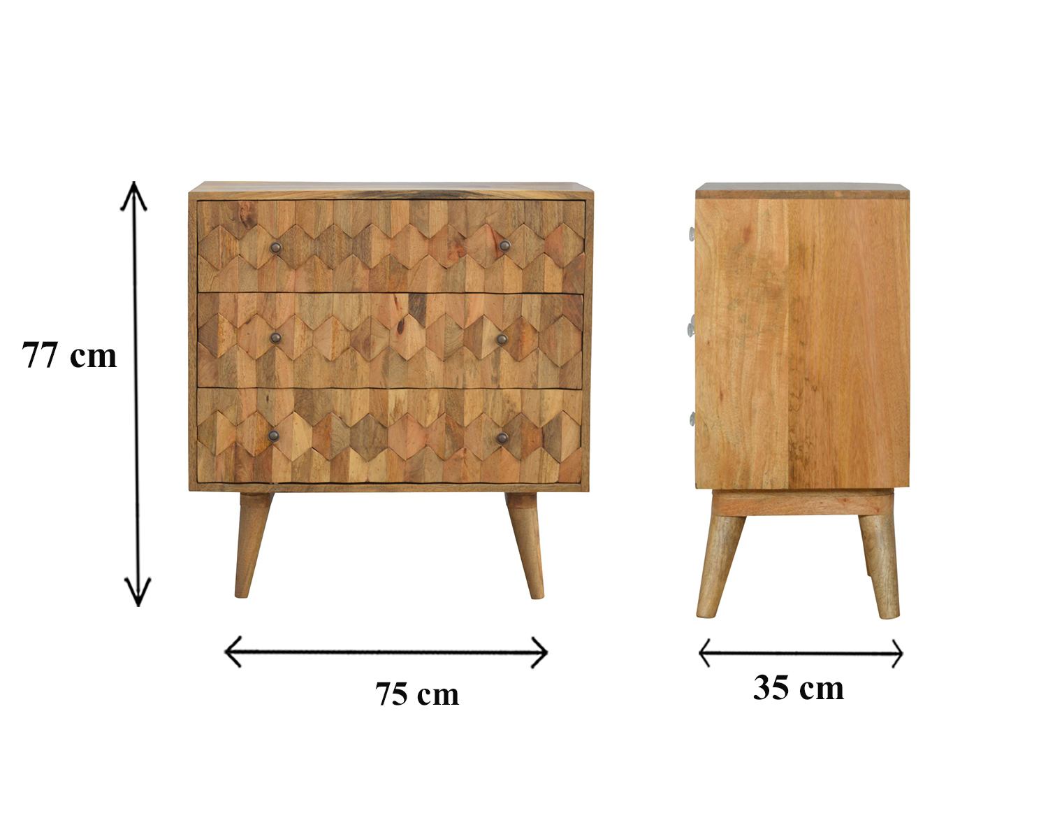 Size chart for Pineapple Carved Chest of Drawers | Oak-Ish Mango Wood Hand-Carved