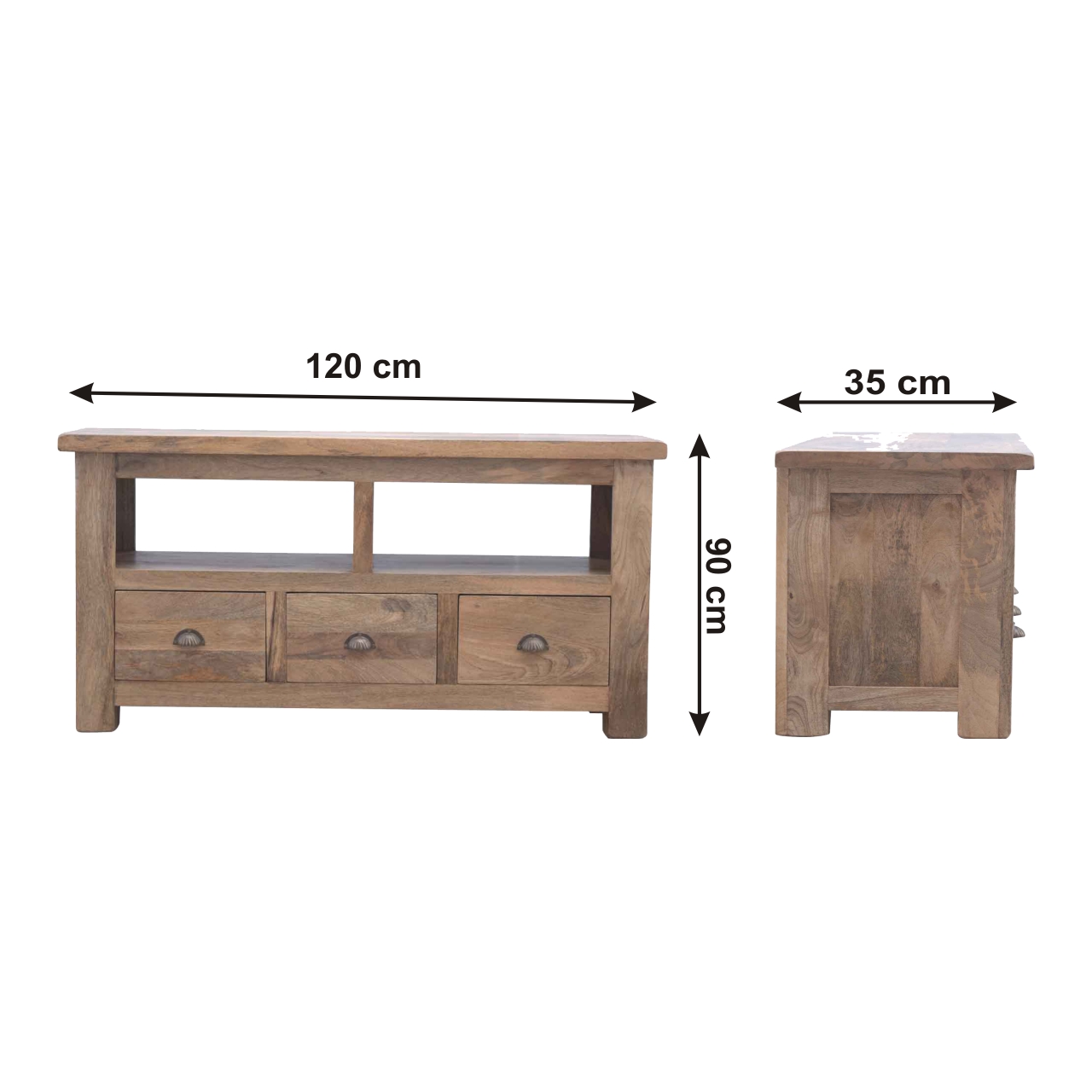 Size chart for Open Slot 3 Drawer Media Unit
