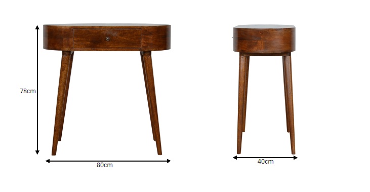 Size chart for Albion Chestnut Console