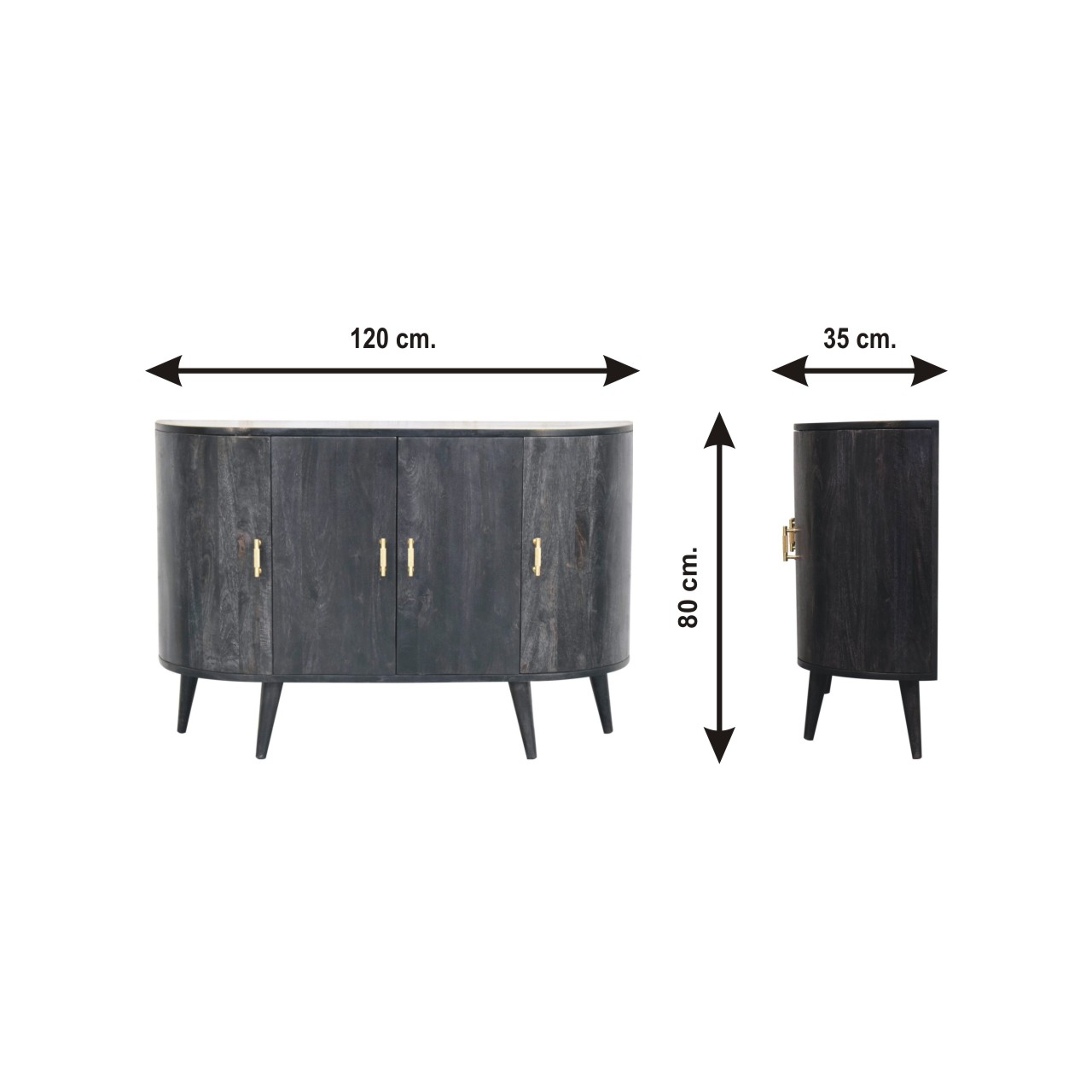 Size chart for Ash Black T-Bar Quad Cabinet
