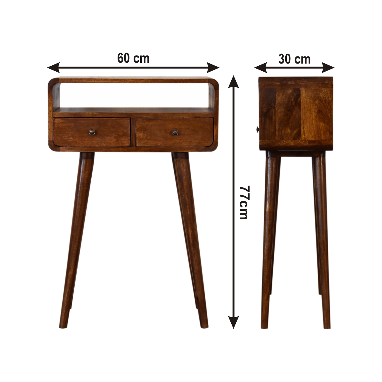 Size chart for Mini Chestnut Console Table