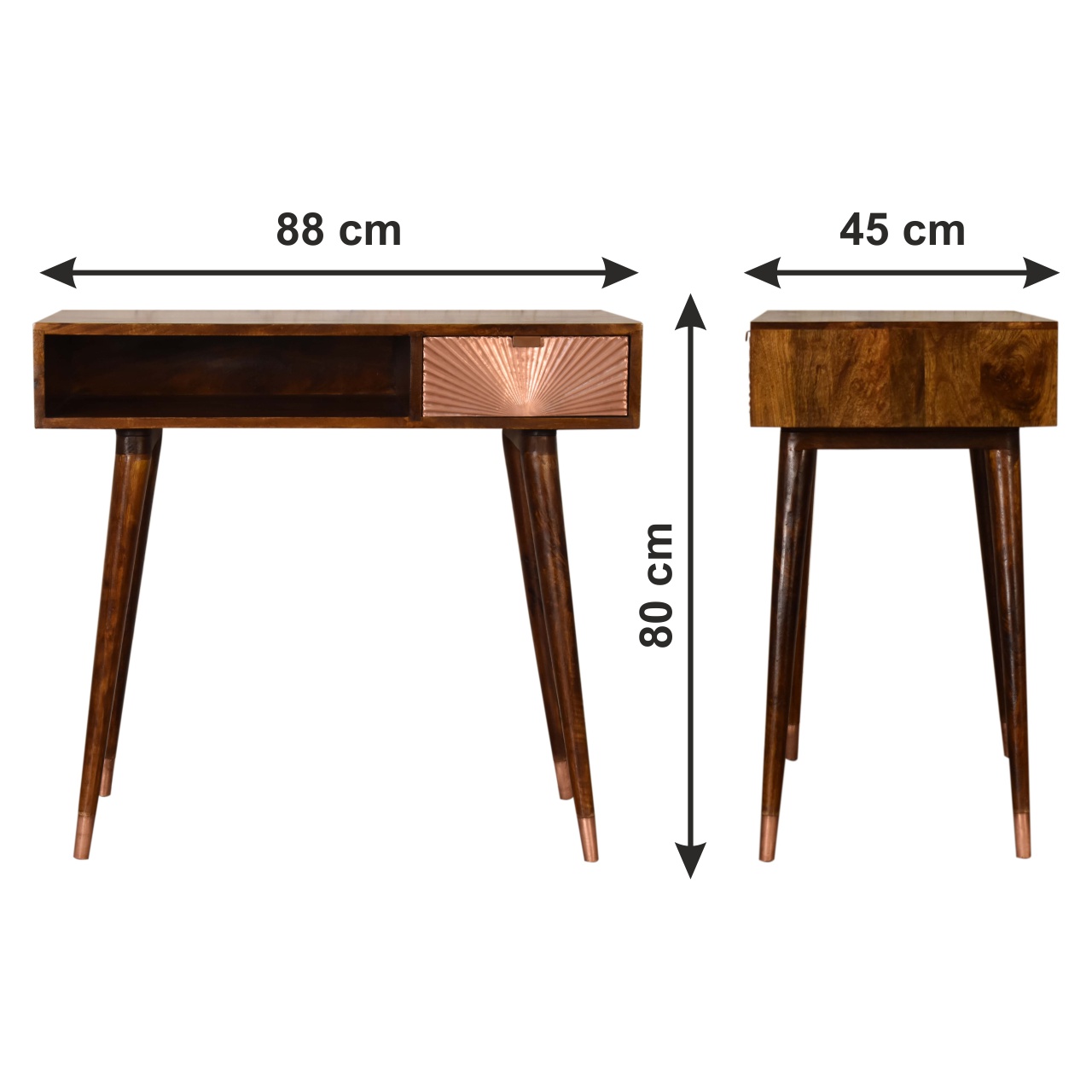 Size chart for Manila Rose Gold Writing Desk | Chestnut Solid Mango Wood