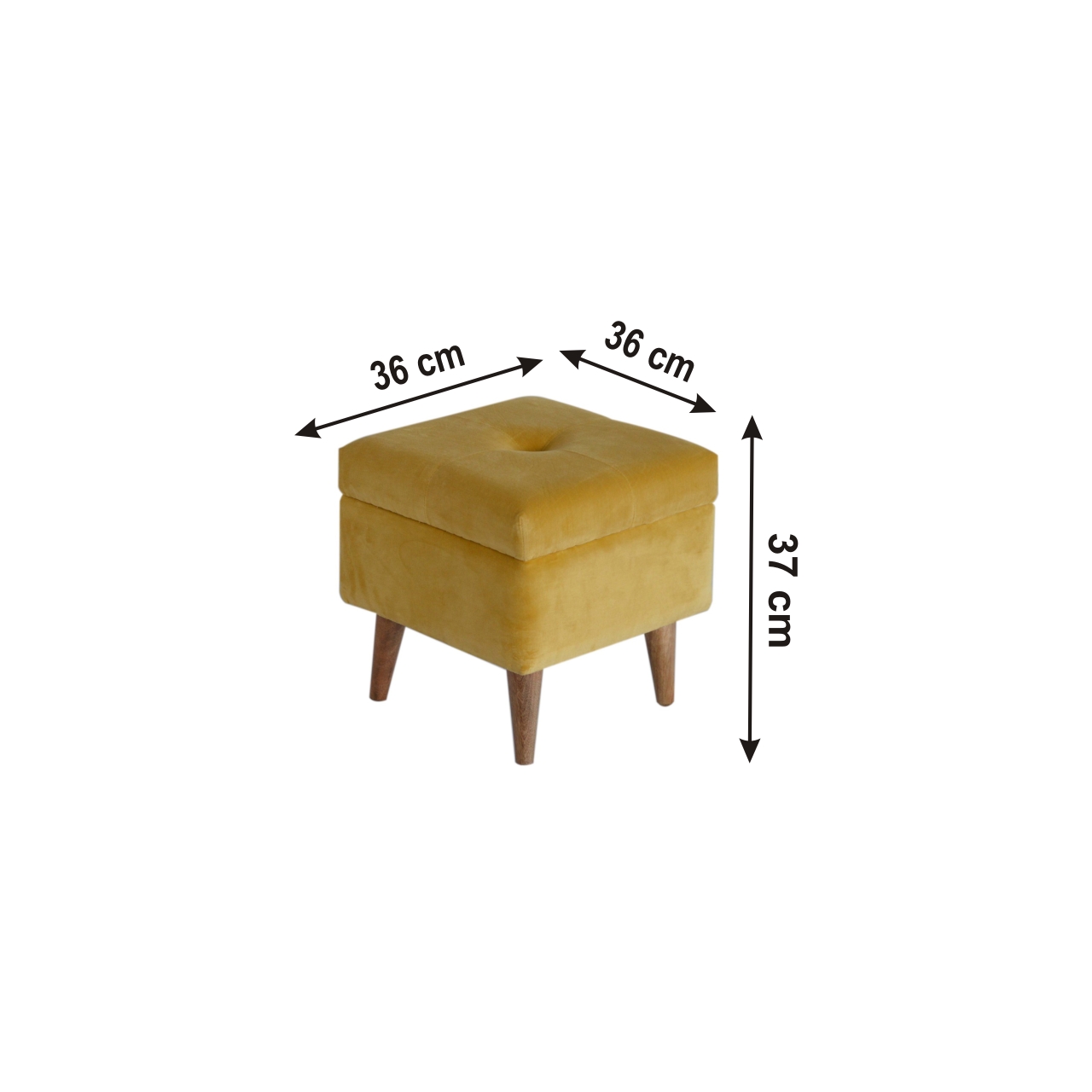 Size chart for Mustard Velvet Storage Footstool | Cotton Velvet Hidden Storage