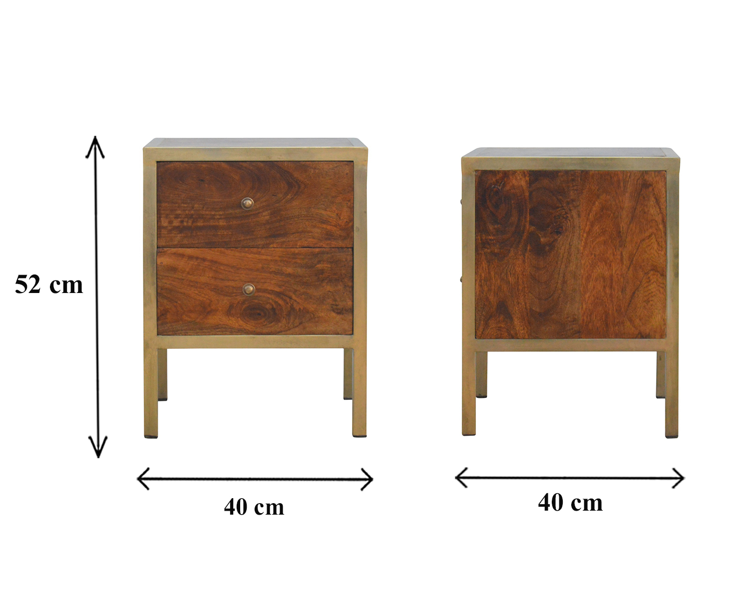 Size chart for Gold Iron Frame Bedside Table | Iron & Mango Wood