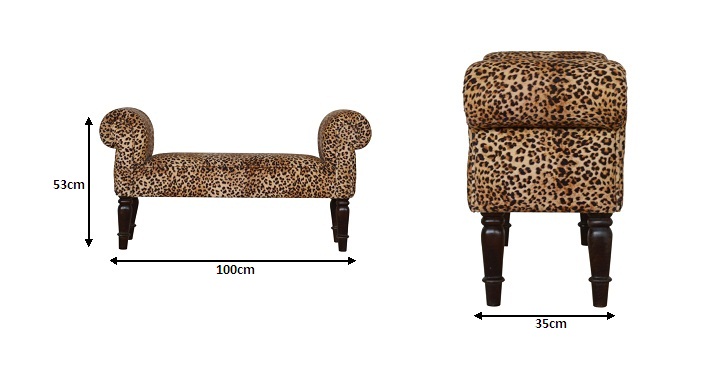 Size chart for Leopard Print Velvet Bench