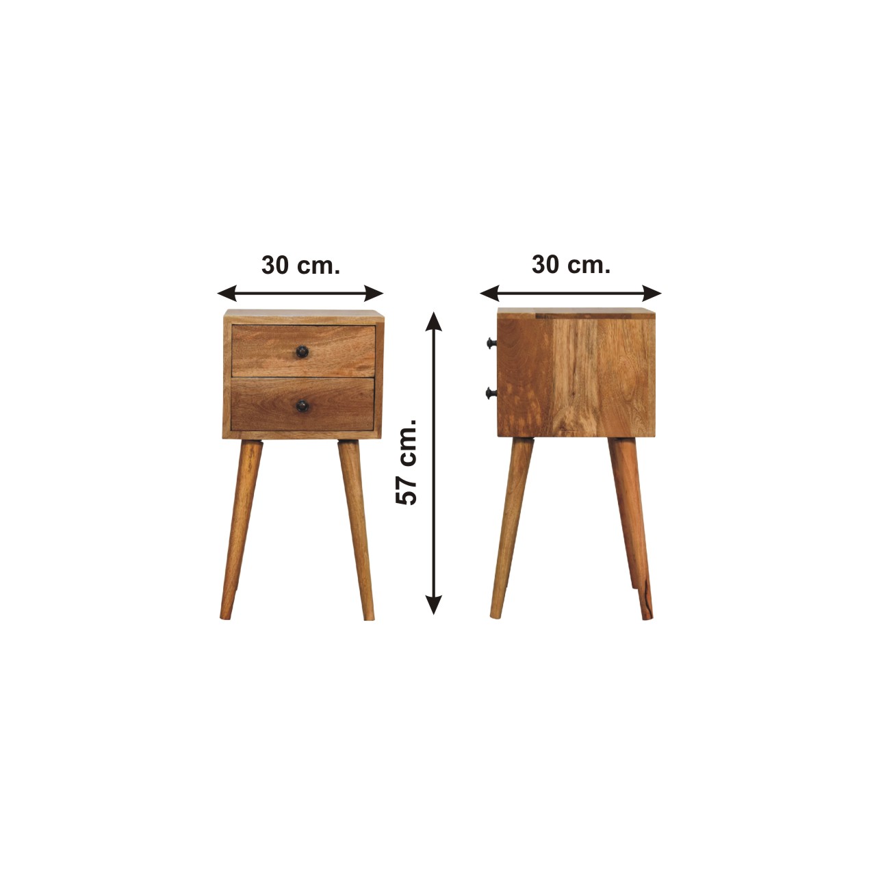 Size chart for Mini 2 Drawer Oak-ish Bedside