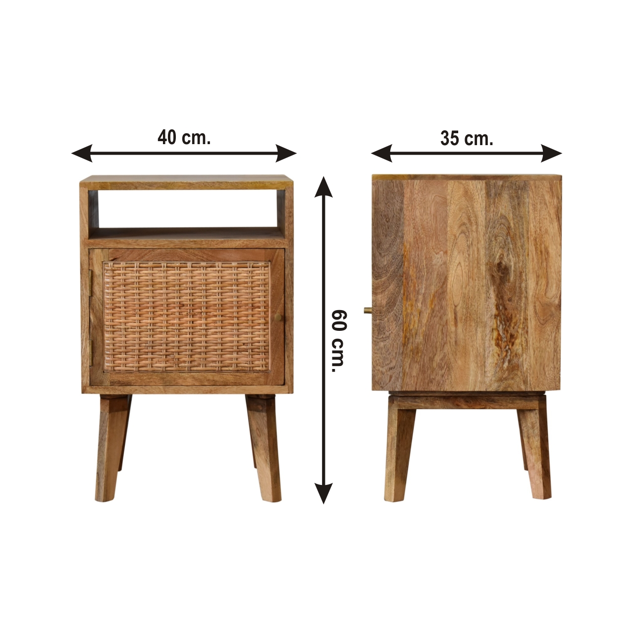 Size chart for Knit Door Bedside Table | Oak Rattan