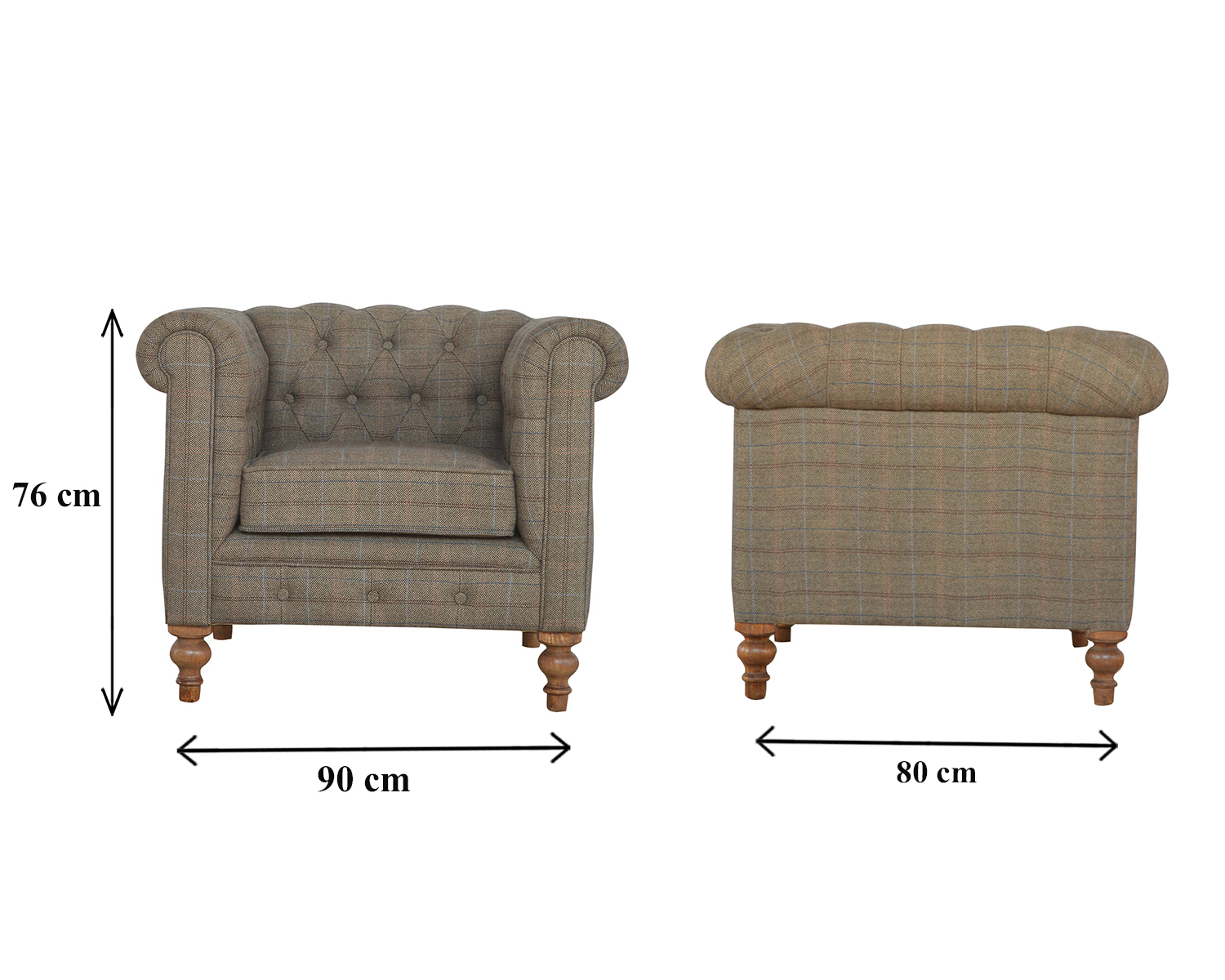 Size chart for Chesterfield Multi Tweed Armchair