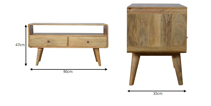 Size chart for Curved Oak-ish Media Unit