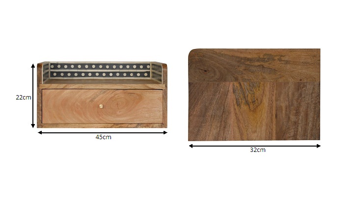 Size chart for Bone Inlay Gallery Floating Bedside Table