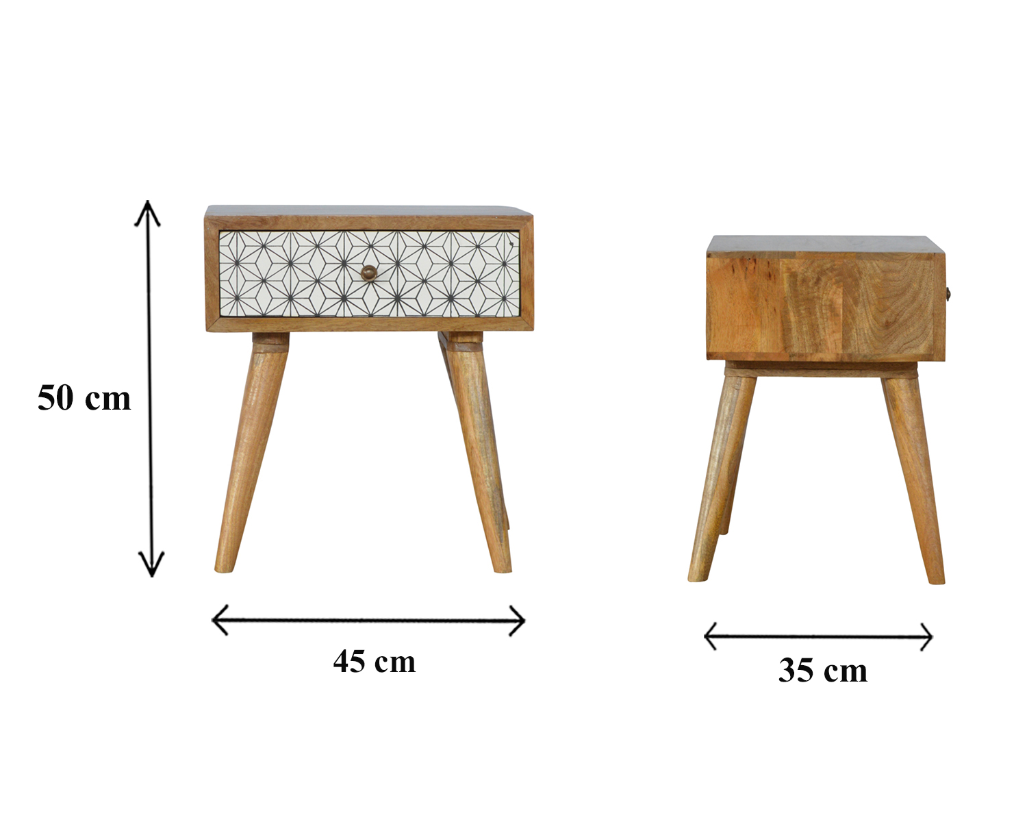 Size chart for Prima 1 Drawer Bedside