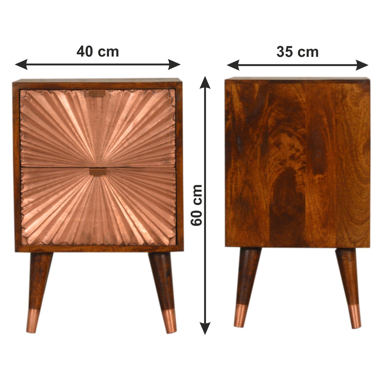 Size chart for Manila Copper Bedside Table | Chestnut Mango Wood