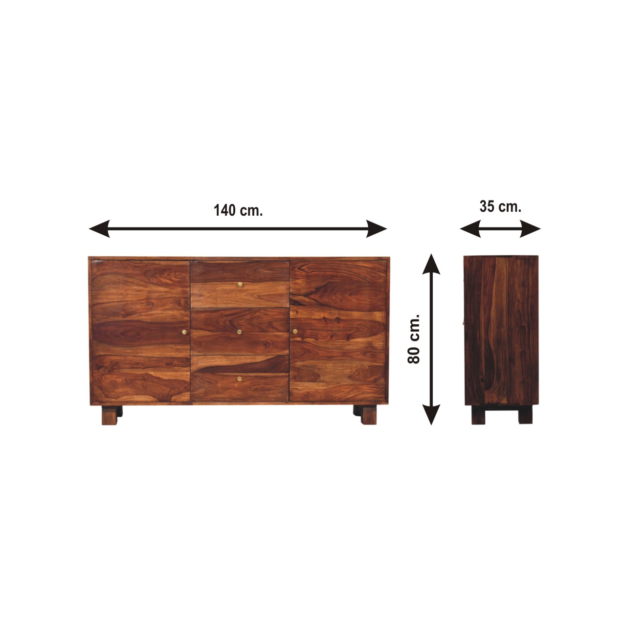 Size chart for Tula Sideboard Chest of Drawers | Chestnut Solid Mango Wood