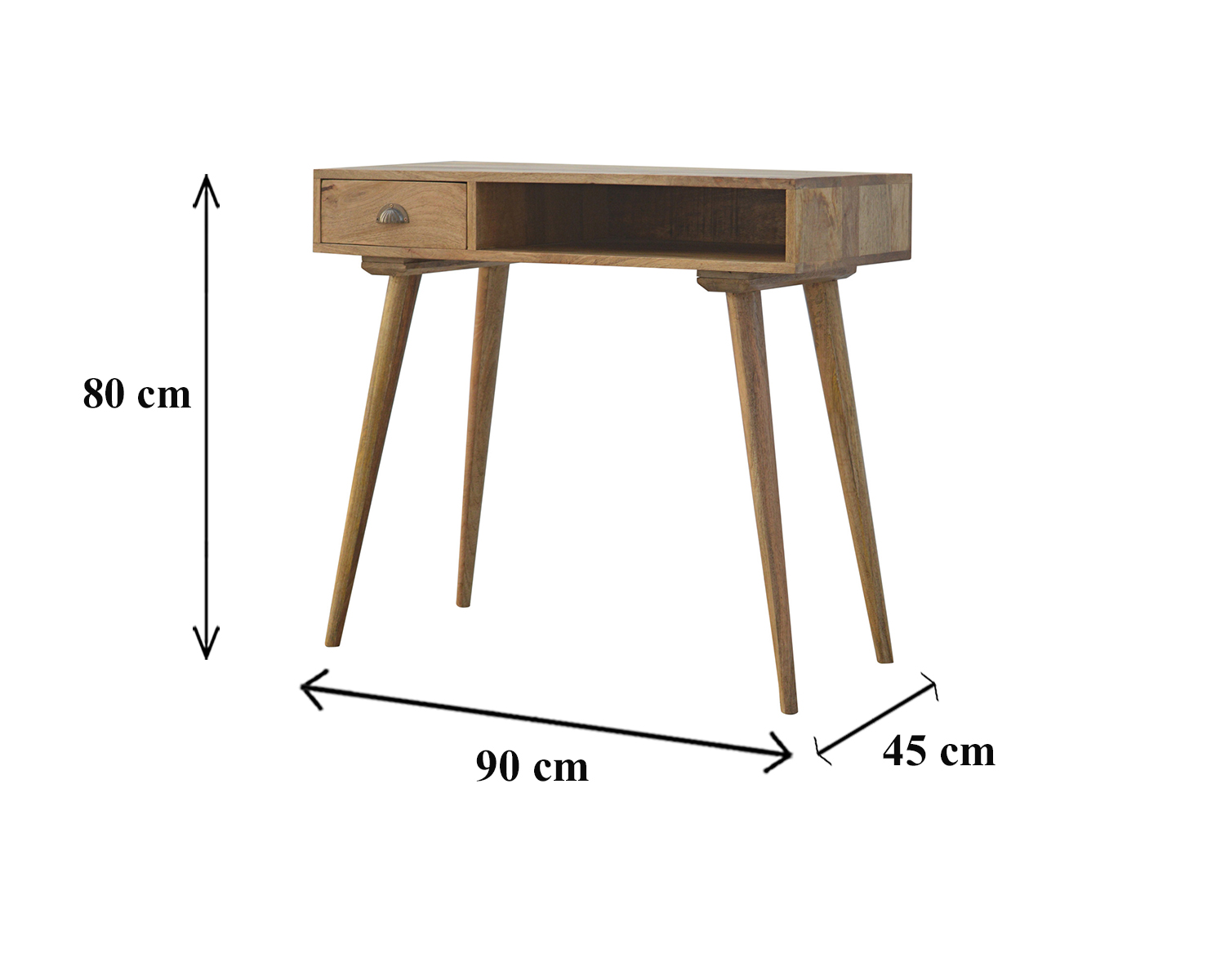 Size chart for Open Slot Nordic Writing Desk | Oak-Ish Solid Mango Wood