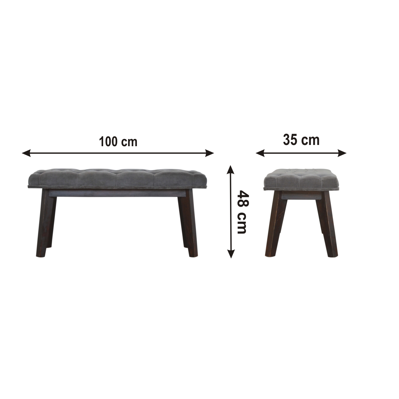 Size chart for Grey Velvet Hallway Bench