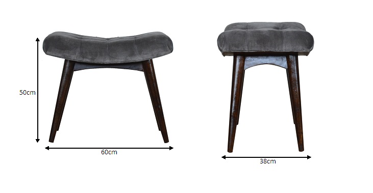 Size chart for Grey Cotton Velvet Curved Bench