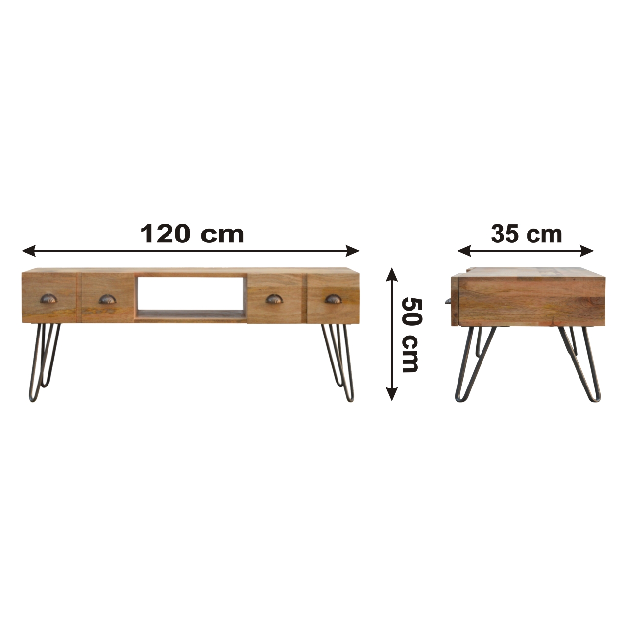 Size chart for Media unit with Iron Base | Iron & Mango Wood