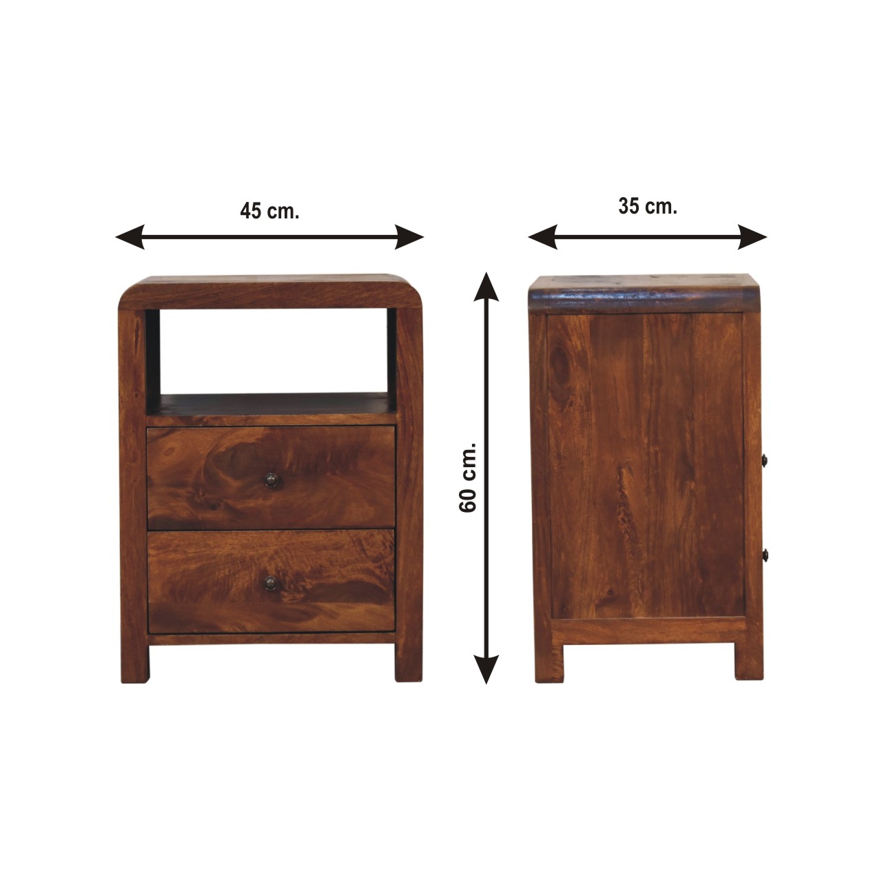 Size chart for Aspen Bedside Table | Chestnut Solid Mango Wood