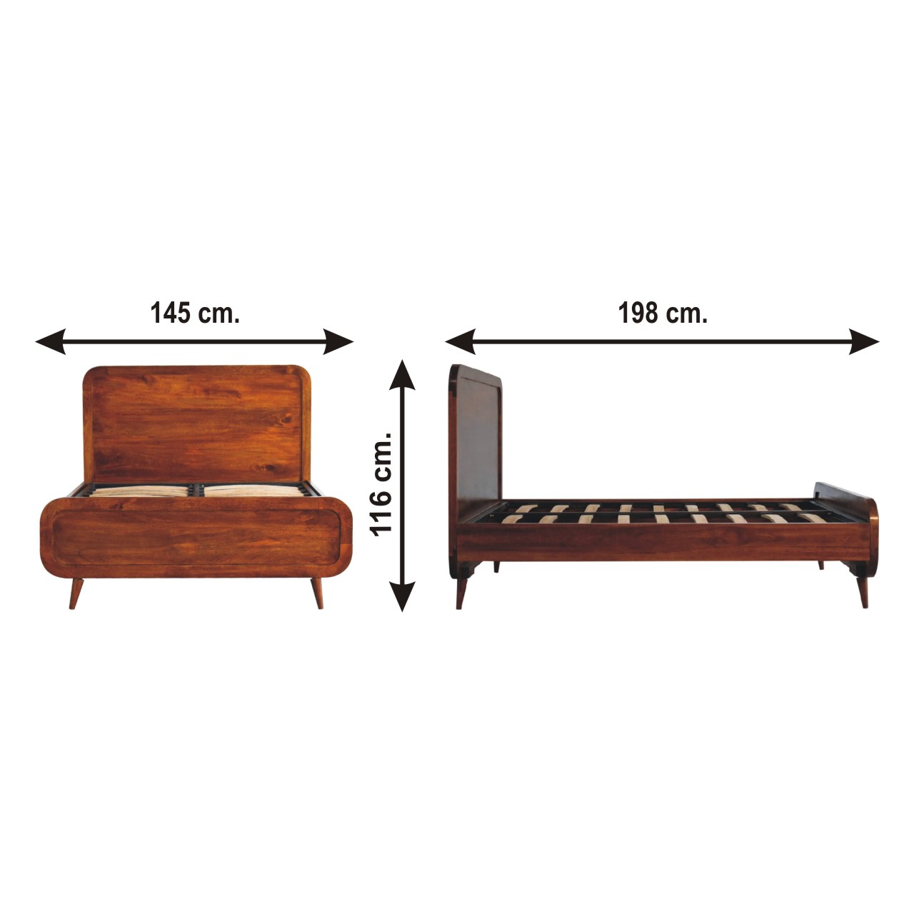 Size chart for Curved Chestnut Double Bed